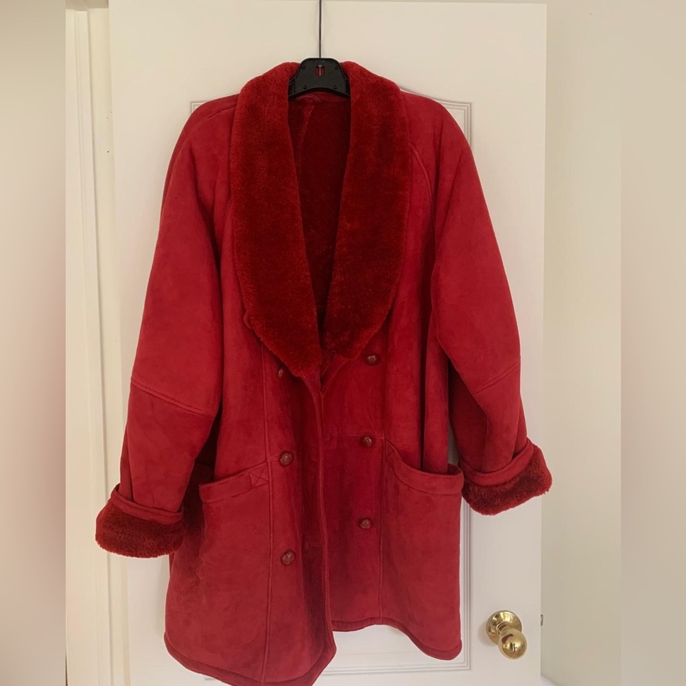 Vintage sheepskin oversized Red Coat